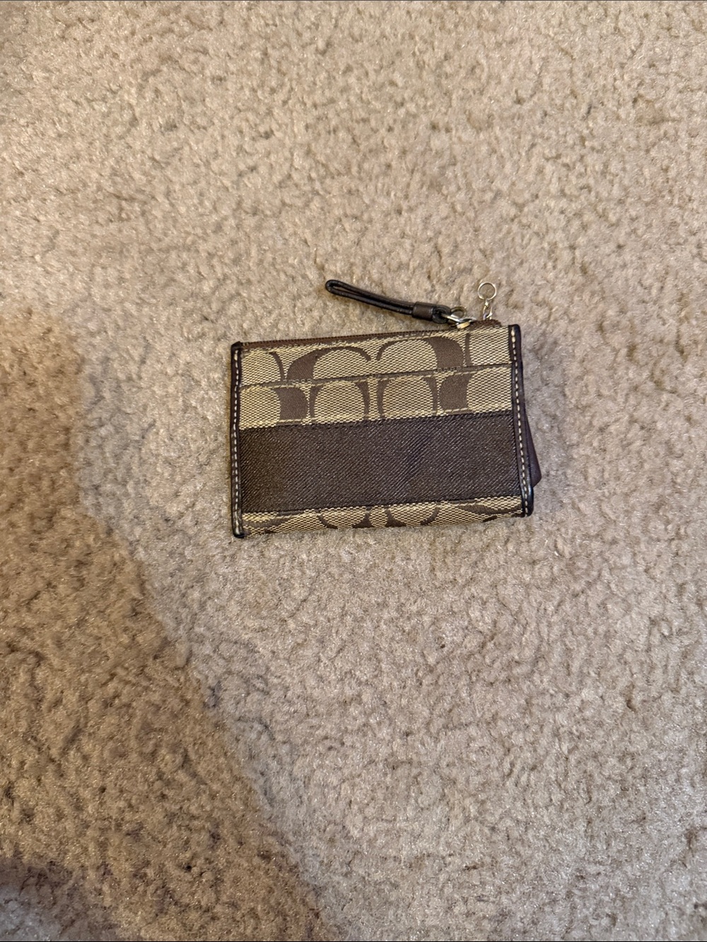 Coach Brown and Tan Signature Wristlet Wallet